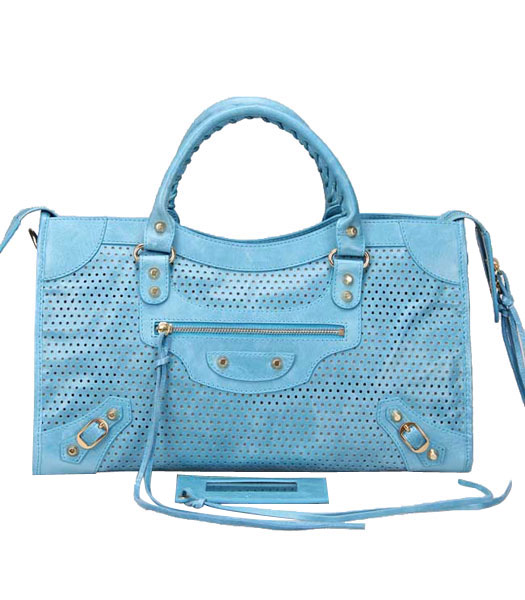 Balenciaga Handbag Blue Sky importato in pelle olio con Golden Nai